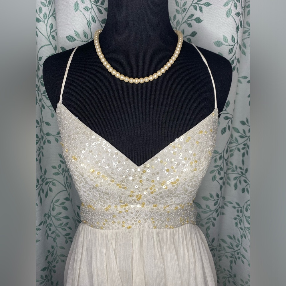 BCBGMaxAzria Ivory Sequin Strapless Gown